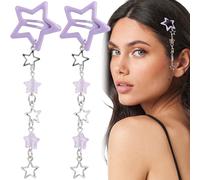 Pndeyo 2 fermagli per capelli da donna, con nappe a stella, antiscivolo, Y2K, stile anni '2000, graziose forcine per capelli con perline a stella, accessori per trecce, capelli lunghi, corti, sottili