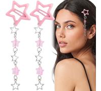 Pndeyo 2 fermagli per capelli da donna, con nappe a stella, antiscivolo, Y2K, stile anni '2000, graziose forcine per capelli con perline a stella, accessori per trecce, capelli lunghi, corti, sottili