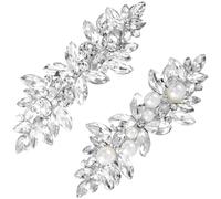 Pndeyo 2 fermagli per capelli da donna, con strass, antiscivolo, con fiore francese, per sposa, con perle di cristallo, accessori per capelli per matrimoni, feste, balli scolastici, concorsi - argento