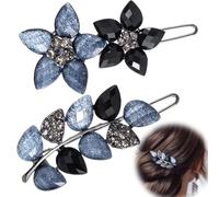 Pndeyo 2 forcine per capelli vintage da donna, con strass scintillanti, a forma di fiore e foglia, accessori decorativi per capelli per capelli lunghi, corti, spessi, sottili, ricci e lisci, colore