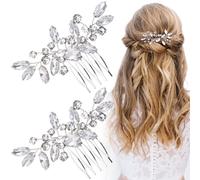 Pndeyo 2 pettini per capelli da donna con strass scintillanti, antiscivolo, per capelli da sposa, accessori per capelli lunghi, corti, ricci, lisci, mossi, colore argento