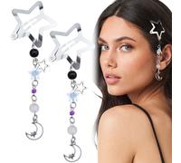 Pndeyo 2 pezzi fermagli per capelli con nappe a stella per donne antiscivolo anni 2000 Y2k fermagli per capelli a scatto carini con ciondolo a fo