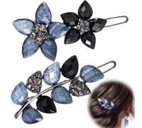 Pndeyo 2 pezzi forcine per capelli vintage con cristalli per donna, fermagli per capelli con fiori e foglie di strass scintillanti, accessori dec