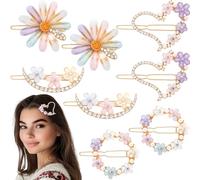 Pndeyo 8 forcine decorative per capelli da donna, a forma di margherita, cuore, corona di luna, fermagli per capelli decorativi con strass, accessori per capelli spessi, sottili, lunghi, ricci, lisci