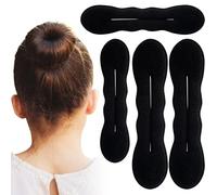 Pndeyo Set di 4 bigodini per chignon da donna, antiscivolo, in spugna, accessori per lo styling dei capelli lunghi, sottili, ricci, lisci, ondulati, colore nero