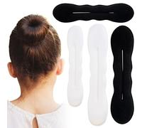 Pndeyo Set di 4 bigodini per chignon da donna, antiscivolo, in spugna, accessori per lo styling dei capelli lunghi, sottili, ricci, lisci, ondulati, bianchi e neri