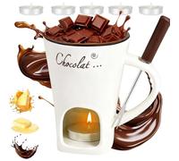 Pnedeodm Chocolate Fondue Mug, Chocolate Melting Cup, Handmade Chocolate Melting Mug with Candles, Multi-Purpose Butter Warmer with Fondue Forks, Fondue Cup Heated with Tealight for (White)