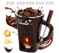 Pnedeodm Chocolate Fondue Mug, Chocolate Melting Cup, Handmade Chocolate Melting Mug with Candles, Multi-Purpose Butter Warmer with Fondue Forks, Fondue Cup Heated with Tealight for (Brown)