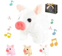 Pnedeodm Electric Pig Plush Realistic Toy, Lifelike Animal Walking Pig Plush Toy with Sound and Motion, Electric Pig Stuffed Animal with Oink Twitch Nose Wag Tail for Pets Lovers (White)