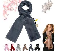 Pnedeodm Faux Fur Scarf with Hidden Zipper Pocket, 2026 New Faux-Fur Pull Through Scarf Cozy Wrap Secure Concealed Storage for Cell Phone and Valuables, Winter Soft Scarfs with Pockets Women (Grey)