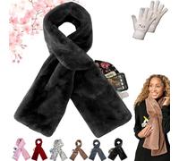 Pnedeodm Faux Fur Scarf with Hidden Zipper Pocket, 2026 New Faux-Fur Pull Through Scarf Cozy Wrap Secure Concealed Storage for Cell Phone and Valuables, Winter Soft Scarfs with Pockets Women (Black)