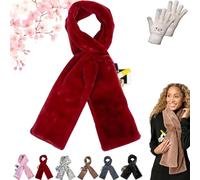 Pnedeodm Faux Fur Scarf with Hidden Zipper Pocket, 2026 New Faux-Fur Pull Through Scarf Cozy Wrap Secure Concealed Storage for Cell Phone and Valuables, Winter Soft Scarfs with Pockets Women (Red)