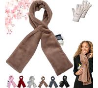 Pnedeodm Faux Fur Scarf with Hidden Zipper Pocket, 2026 New Faux-Fur Pull Through Scarf Cozy Wrap Secure Concealed Storage for Cell Phone and Valuables, Winter Soft Scarfs with Pockets Women (Brown)