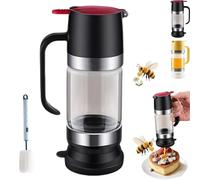 Pnedeodm Honey Dispenser No Drip with Base, 300ml Glass Honey Dispenser, 2026 Boutique Honey Jars Drip Free with Handle, Coffee Syrup Dispensers for Tea, Pancakes and Breakfast (Black)