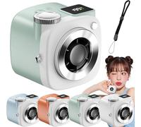 Pnedeodm Mini Camera Shaped Portable Fan with Lanyard,199-Speed Rechargeable Handheld Neck Fan, Personal Cooling Wind Relief for Adults, Quiet Pocket Desk Fan for Travel Office (Green)