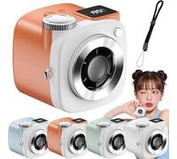 Pnedeodm Mini Camera Shaped Portable Fan with Lanyard,199-Speed Rechargeable Handheld Neck Fan, Personal Cooling Wind Relief for Adults, Quiet Pocket Desk Fan for Travel Office (Orange)