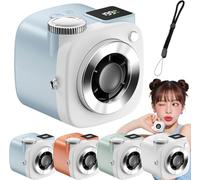 Pnedeodm Mini Camera Shaped Portable Fan with Lanyard,199-Speed Rechargeable Handheld Neck Fan, Personal Cooling Wind Relief for Adults, Quiet Pocket Desk Fan for Travel Office (Blue)