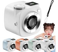 Pnedeodm Mini Camera Shaped Portable Fan with Lanyard,199-Speed Rechargeable Handheld Neck Fan, Personal Cooling Wind Relief for Adults, Quiet Pocket Desk Fan for Travel Office (White)