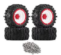 Pneumatici Con Cerchio Per SCY Per MJX Per Hyper Go 1/14-1/16 Parti | Parti RC Modifica con pneumatici gomma 90x43mm trazione affidabile e pulizia dal fango sui sentieri(Red-White)