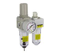 PneumaticPlus SAU2010M-N02G 2 Piece Compressed Air Filter Regulator Lubricator Combination, 1/4" Pipe Size, NPT-Manual Drain, Poly Bowl with Gauge by PneumaticPlus