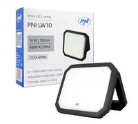 PNI Lámpara de trabajo LED LW10 10 W, portátil, recargable, con 2 baterías 18650 da 4000 mAh, 6500 K, IP54, 700 lm, 2 livelli di brillo