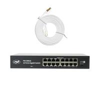 PNI SW016 - Set di switch Gigabit, 16 x 10/100/1000 Mbps, alloggiamento in metallo, cavo patch CAT8 da 3 m PNI U8030W