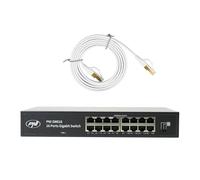 PNI SW016 - Set di switch Gigabit, 16 x 10/100/1000 Mbps, alloggiamento in metallo e cavo patch CAT8 da 1,5 m PNI U8015W