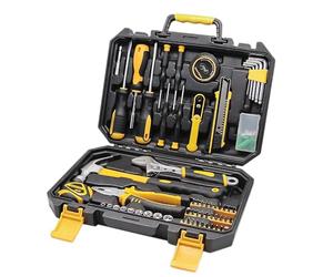 PNI TC100 - Set di utensili manuali 100 pezzi, materiale acciaio al carbonio e cromo vanadio, scatola di plastica