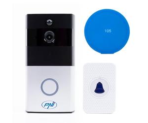 PNI Videocitofono Smart Video SafeHome PT710B, WiFi, HD, P2P, applicazione Tuya Smart dedicata, con cuscinetto appiccicoso blu incluso