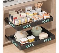 PNNP 2 Pezzi Cassetto Estraibile Cucina: Cassetti Telescopico Armadio - Cestelli Estraibili per Cucina a Larghezza Regolabile (32-53 cm L x 43 cm P x 7 cm A) - Nessuna Foratura | Nero