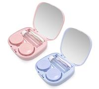 PNOOFR 2 Pezzi Custodia Per Lenti a Contatto Con Specchio,Lenti a Contatto Caso Per Viaggio,Mini Porta Lenti a Contatto Da Viaggio,Contact Lens Case In Plastica Blu Rosa