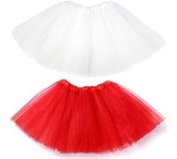 PNPGDYK 2 Pezzi Gonne Totem in Tulle Elasticizzato per Bambine Gonne Tutu Tulle a 3 Strati da Ballo Stelle per Bambine 2-8 anni (Bianco, Rosso)