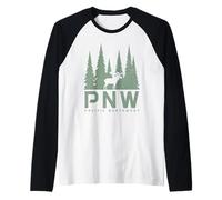 PNW Pacific Northwest Alce Nature Lover Verde Maglia con Maniche Raglan