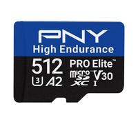 PNY 512GB Scheda microSDXC PRO Elite™ High Endurance C10 U3 V30 A2 - Velocità di lettura/scrittura fino a 100/90MB/s, 4K UHD, Full HD, UHS-I, sorveglianza, sicurezza, dash cam