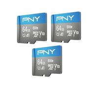 PNY Elite - Scheda di memoria flash da 64 GB, classe 10, U1 V10, microSDXC A1 per dispositivi mobili, 100 MB/s, Full HD, UHS-I, confezione da 3