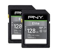 PNY Scheda di memoria flash Elite Class 10 U1 V10 SDXC da 128 GB, confezione da 2-100 MB/s di lettura, classe 10, U1, V10, Full HD, UHS-I, Full Size SD