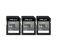 PNY Scheda di memoria flash Elite Class 10 U1 V10 SDXC da 64 GB, confezione da 3-100 MB/s di lettura, classe 10, U1, V10, Full HD, UHS-I, Full Size SD (P-SD64GX3U1100EL-MP)