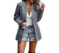 PNZLZIA Blazer a Spina di Pesce Aperto sul Davanti da Donna, Giacca da Lavoro Casual da Lavoro a Maniche Lunghe, Blazer Casual a Maniche Lunghe con Revers a tacca (Gray,XL)