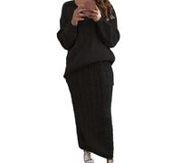 PNZLZIA Gonna Lunga a Tubino in Maglia Spessa Invernale da Donna, 2 Pezzi, Set Gonna Maglione in Maglia Spessa da Donna (Black,XXL)