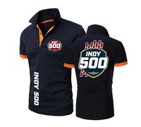 Po.Lo Uomo per in.di.an.AP.ol.is 500, Chic Cuciture a Quadri Scollatura Cotone Estive Tshirt, Adatto per Abbigliamento Fitness e Casual, Comoda(Orange Black,XXL)