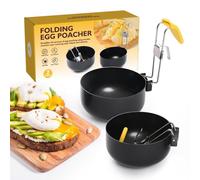 Poached Egg Cooker - Non-Stick Poached Egg Pan | Large Capacity Anti-scalding Round Poacher With Foldable Handle Set | For Apartment Kitchen Food Prep Breakfast Sandwiches Includes Silicone Cover Brus