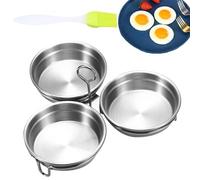 Poached Egg Cups, 3 x Stainless Steel Egg Poacher Pan, Nonstick Egg Steamer with Rack, Egg Maker Cups with Brush, Ideal for Fried Eggs and Pancakes, Microonde & Oven Safe
