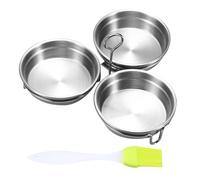 Poached Egg Cups - 3x Stainless Steel Egg Poacher Pan | Nonstick Eggs Steamer with Rack Brush Maker Cups, Pancake Mold Perfect for Microwave Oven, Frying Breakfast Cooking, 9x9x3cm Stainless