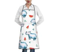 Poadnly Acquerello carino ippopotamo anguria, Grembiuli da cucina con tasche, grembiule da cuoco impermeabile regolabile