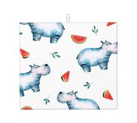 Poadnly Acquerello carino ippopotamo anguria, Tappetini scolapiatti assorbenti, Tappetino scolapiatti per il bancone della cucina 41x46 cm