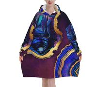 Poadnly Agata astratta viola, blu, oro,Felpa con cappuccio oversize da donna, felpa con cappuccio, coperta in flanella