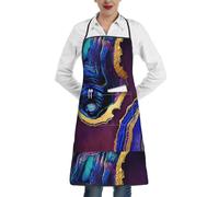Poadnly Agata astratta viola, blu, oro, Grembiuli da cucina con tasche, grembiule da cuoco impermeabile regolabile