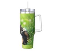 Poadnly Animale Animale Carino Cane Cucciolo Rottweiler,Tazza Ice Bully da 40 oz con manico, coperchio, cannuccia, in acciaio inossidabile, tazza da caffè per auto.