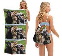 Poadnly Animali da fattoria: mucche e bovini, Set 2 in 1: asciugamano e borsa ripiegabile, telo mare con zainetto a sacca per viaggi, vacanze e campeggio