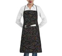 Poadnly Arcobaleno lineare geometrico stampato in 3D, Grembiuli da cucina con tasche, grembiule da cuoco impermeabile regolabile